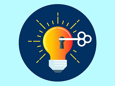 Key information and financial planning insights represented by a lightbulb with a keyhole and key illustration
