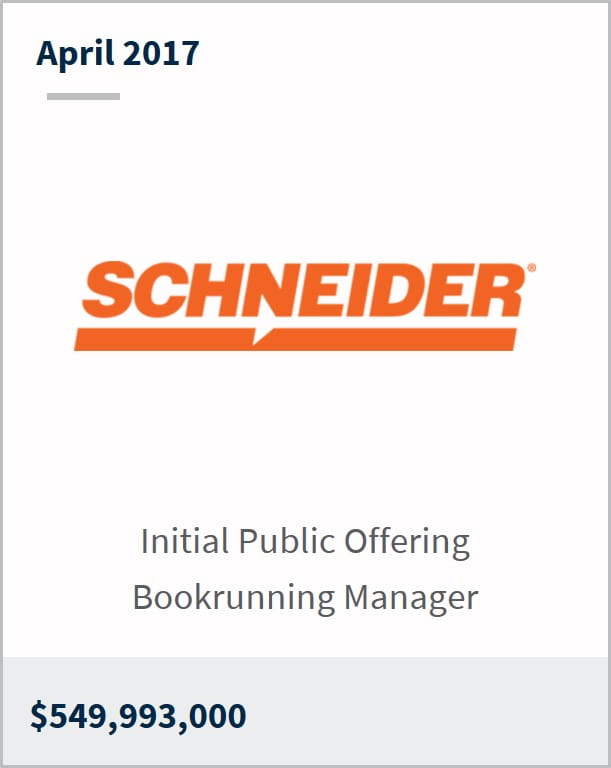 April 2017 Schneider $549,993,000 initial public offering bookrunning manager