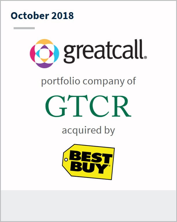 October 2018 Great Call a portfolio company of GTCR has been acquired by Best Buy