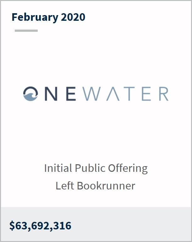 February 2020 OneWater Marine $63,692,316 Initial Public Offering Left Bookrunner
