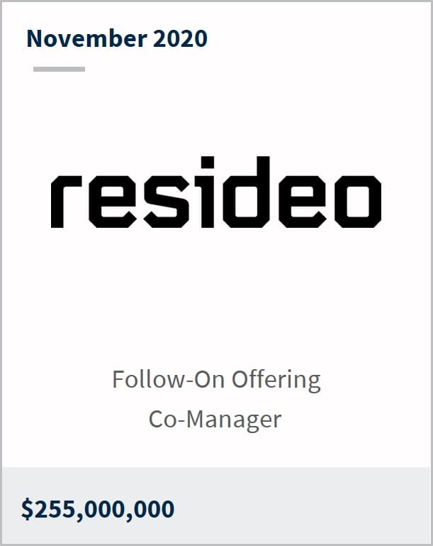 November 2020 Resideo Technologies Inc $255,000,000 follow-on offering co-manager