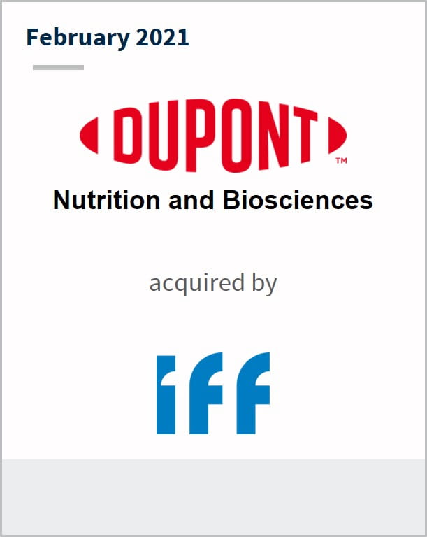 February 2021 Dupont Nutrition and Biosciences acquired by IFF 