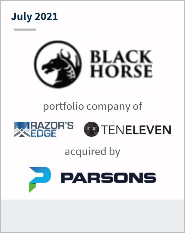 July 2021 BlackHorse Solutions a portfolio company of multiple companies has been acquired by Parsons