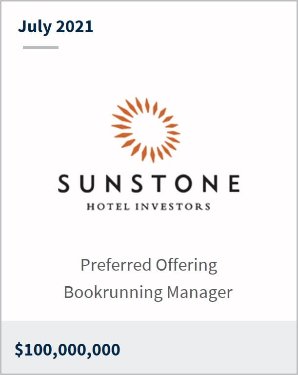July 2021 Sunstone Hotel Investors $100,000,000 preferred offering bookrunning manager