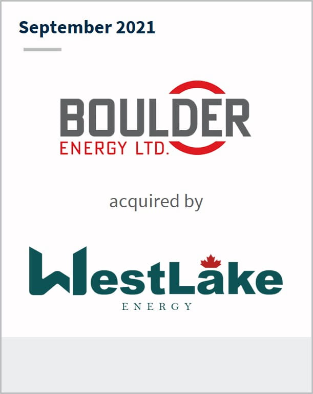 September 2021 Boulder Energy Ltd has been acquired by WestLake Energy 