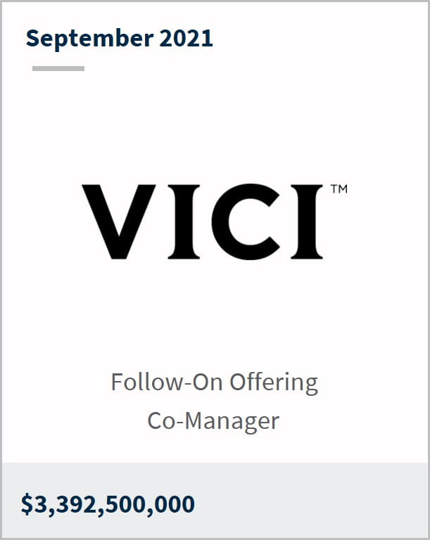 September 2021 VICI $3,392,500,000 follow-on offering co-manager 