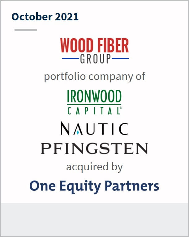 October 2021 Wood Fiber Group a portfolio company of multiple companies has been acquired by One Equity Partners 