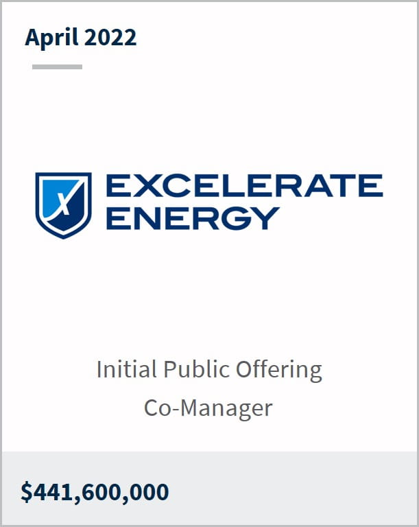 April 2022 Excelerate Energy $441.6M Initial public offering Co-Manager 