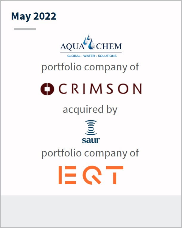 May 2022 AquaChem a portfolio company of Crimson has been acquired by Saur a portfolio company of EQT