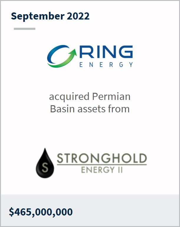 September 2022 Ring Energy Has acquired Permian Basin assets from Stronghold Energy II $465m