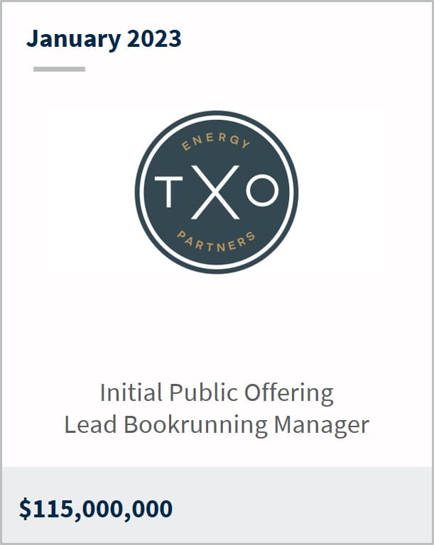 January 2023 TXO Energy $115m Initial Public Offering Lead Bookrunning Manager