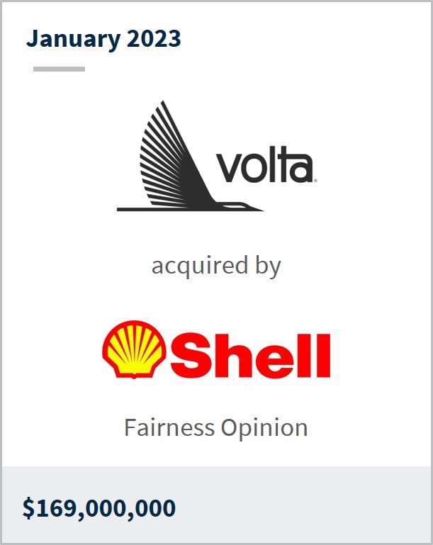 January 2023 Volta Charging Has been acquired by Shell $169m Fairness Opinion