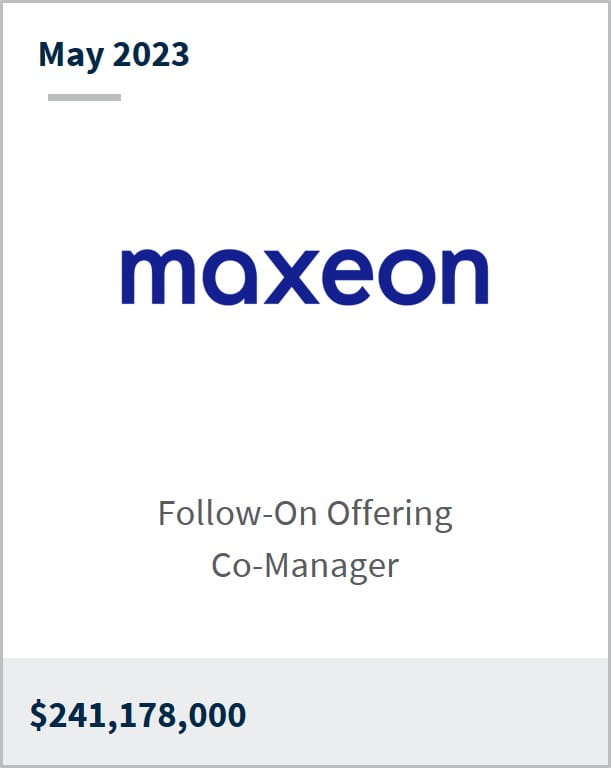 May 2023 Maxeon $241,178,000 Follow-On Offering Co-Manager