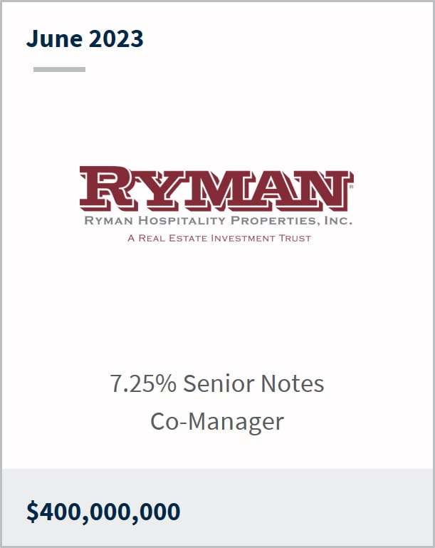 June 2023 Ryman Hospitality Properties $400m 7.25% Senior Notes Co-Manager