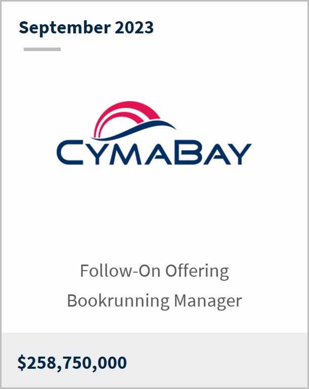 September 2023 2309_CymaBay $258,750,000 Follow-On Offering Bookrunning Manager