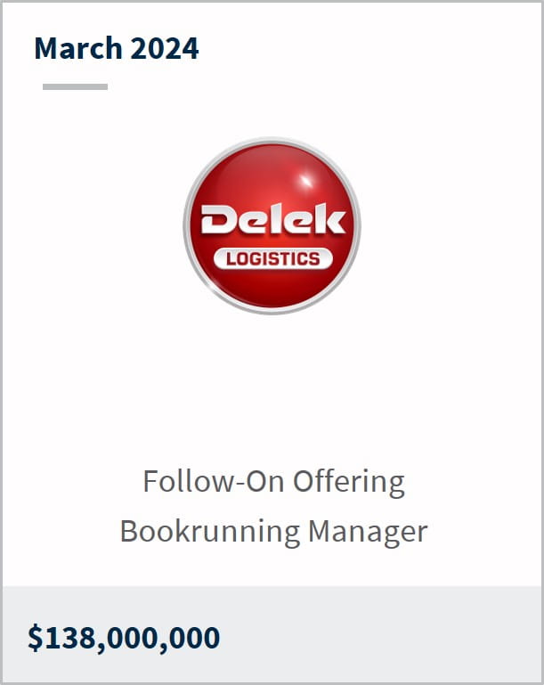 March 2024 Delek Logistics  $138m Follow-On Offering Bookrunning Manager