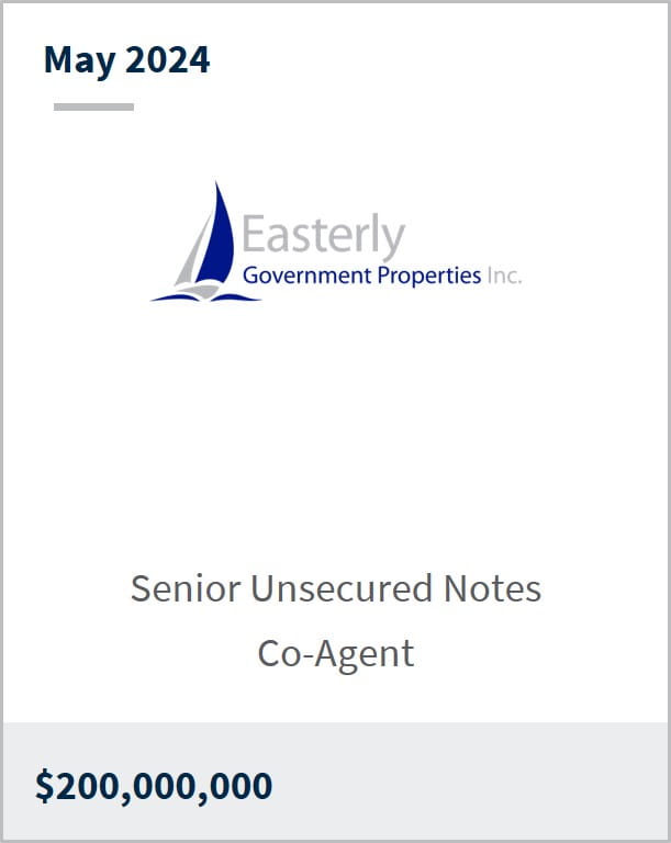 May 2024 Easterly Government Properties $200m Senior Unsecured Notes Co-Agent