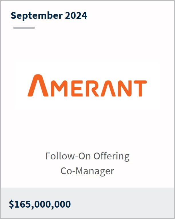 September 2024 Amerant Follow-On Offering Co-Manager $165,000,000