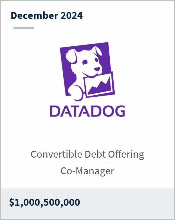 December 2024 DataDog Convertible Debt Offering Co-Manager $1,000,500,000