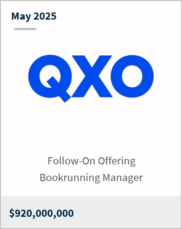 May 2025 QXO Follow-On Offering Bookrunning Manager $920,000,000