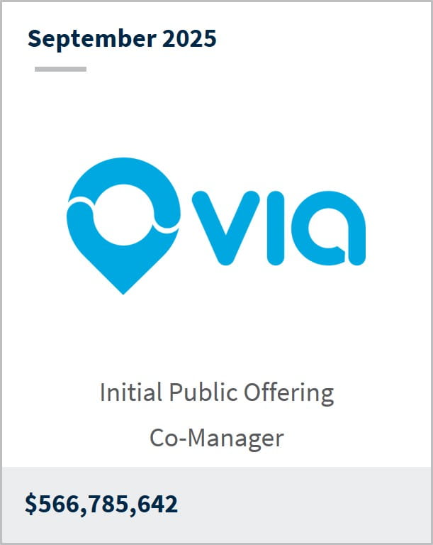 September 2025 Via initial public offering co-manager $566,785,642