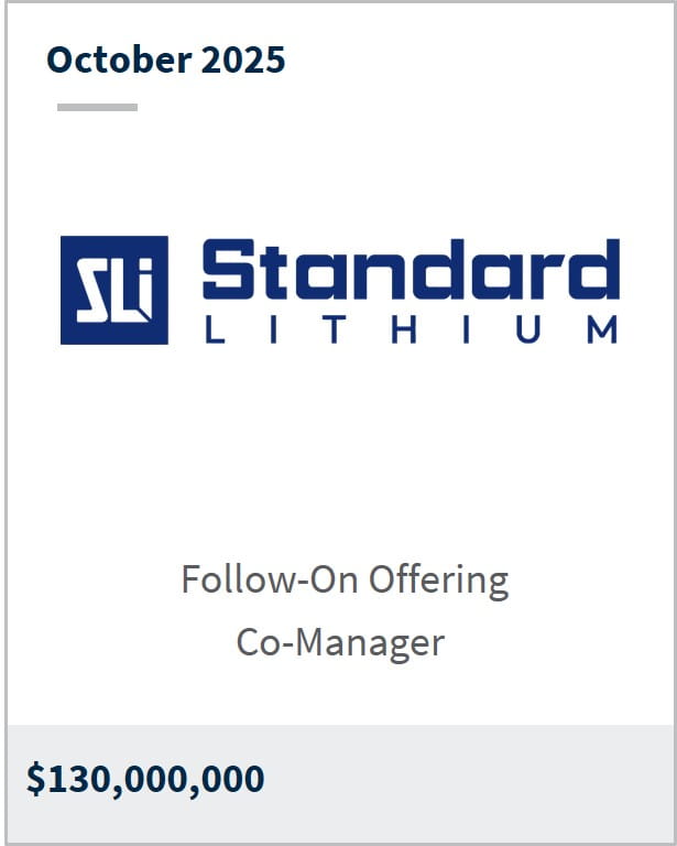 October 2025 SL Standard Lithium Follow-On Offering Co-Manager $130,000,000