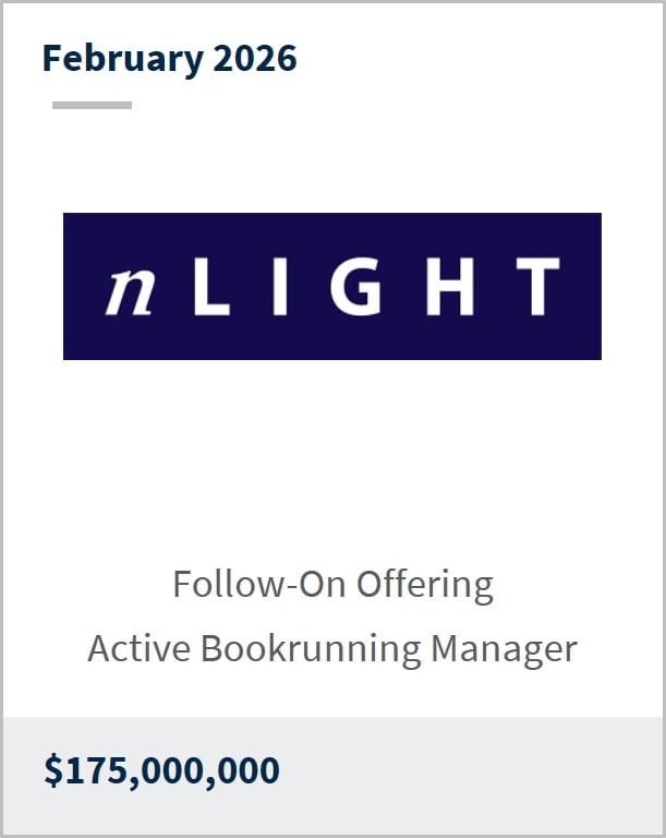 February 2026 nLIGHT Follow-On Offering Active Bookrunning Manager $175,000,000