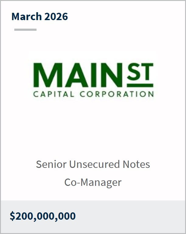 March 2026 Main Street Capital Corporation Senior Unsecured Notes Co-Manager $200,000,000