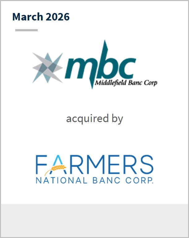 March 2026 MBC Middlefield Banc Corp acquired by Farmers National Banc Corp.