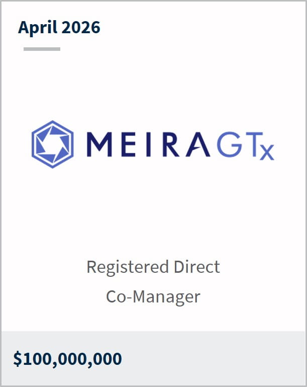 April 2026 MEIRAGTx Registered Direct Co-Manager $100,000,000