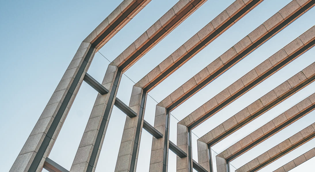 Row of concrete building supports